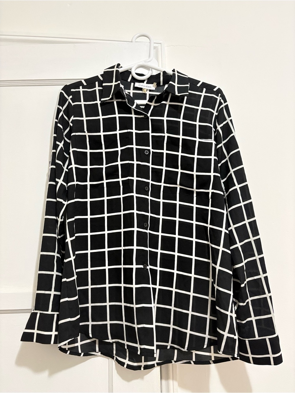 Calvin Klein Black Button-Up Shirt with White Windowpane Check